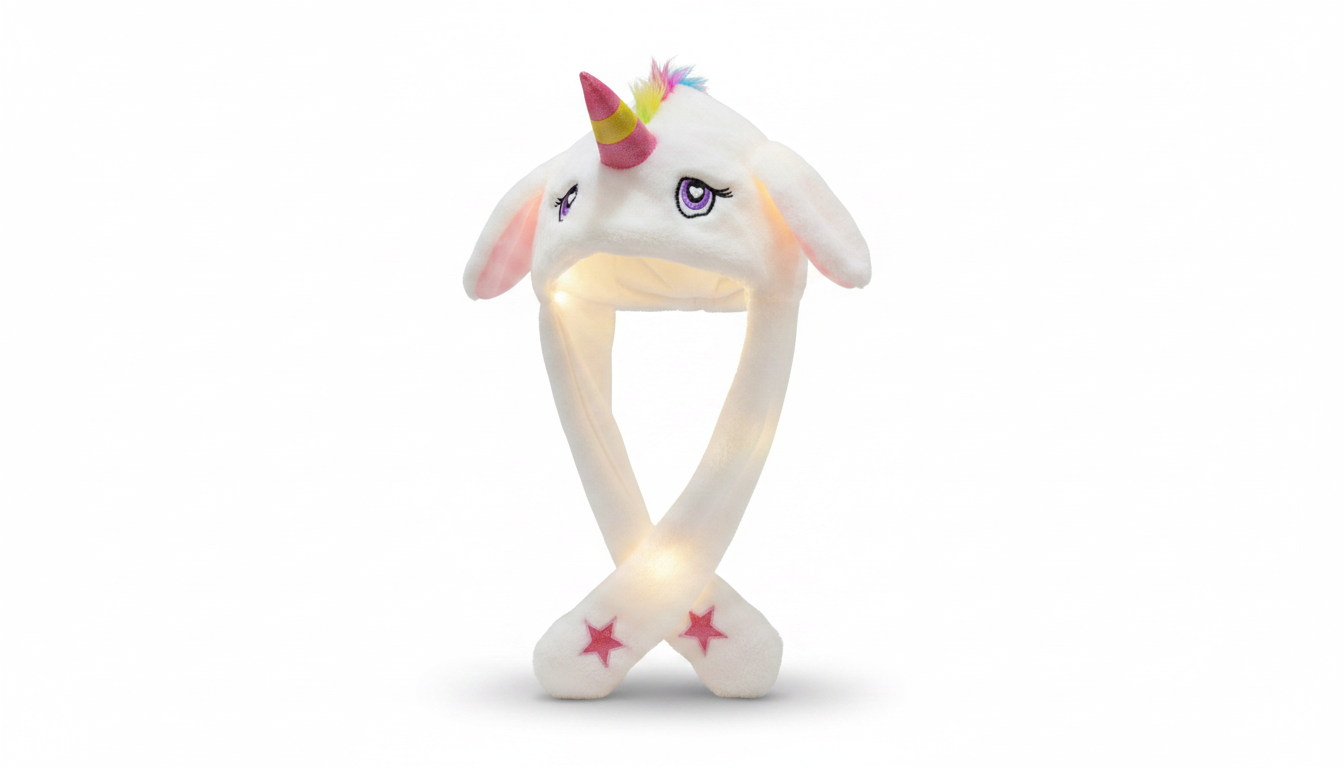 GORRO UNICORNIO PELUCHE LEVANTA OREJAS C/LUZ 200U